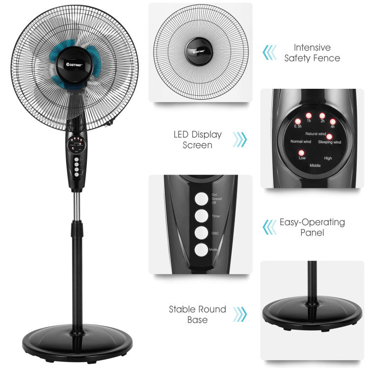 Ventilateur de Sol Oscillant 16 Pouces | Hauteur Ajustable et Fonctionnement Silencieux