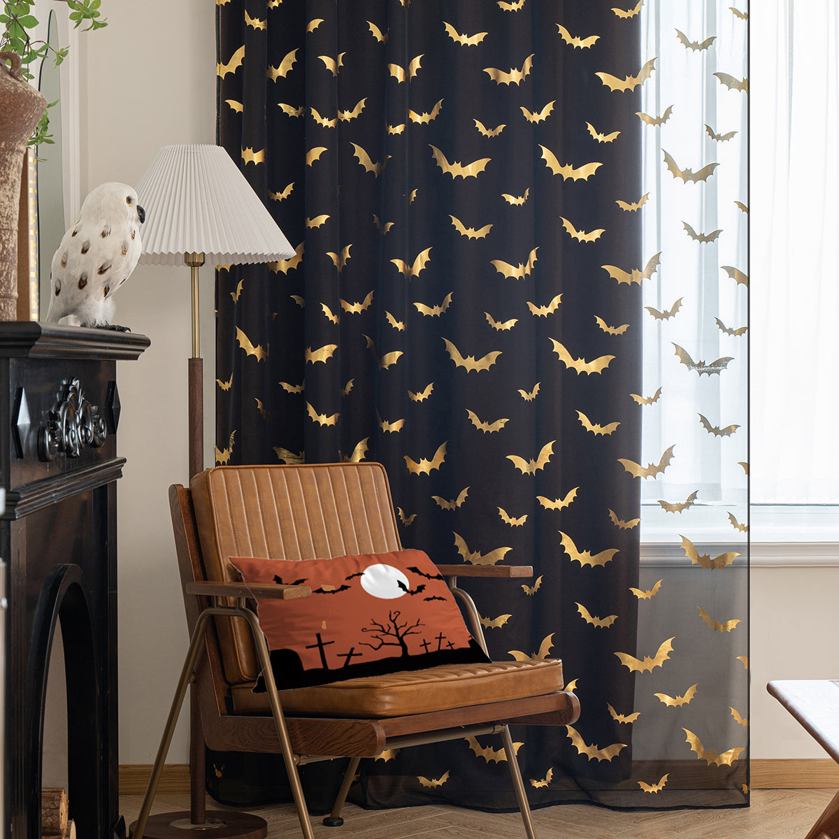 Rideaux Sheer au Motif de Chauve-Souris | Ambiance Mystique et Intimité Subtile