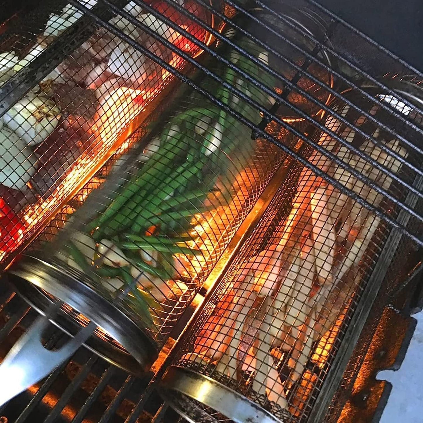 Panier de Grill Rotatif en Acier Inoxydable | Cuisson Uniforme pour Légumes et Viandes