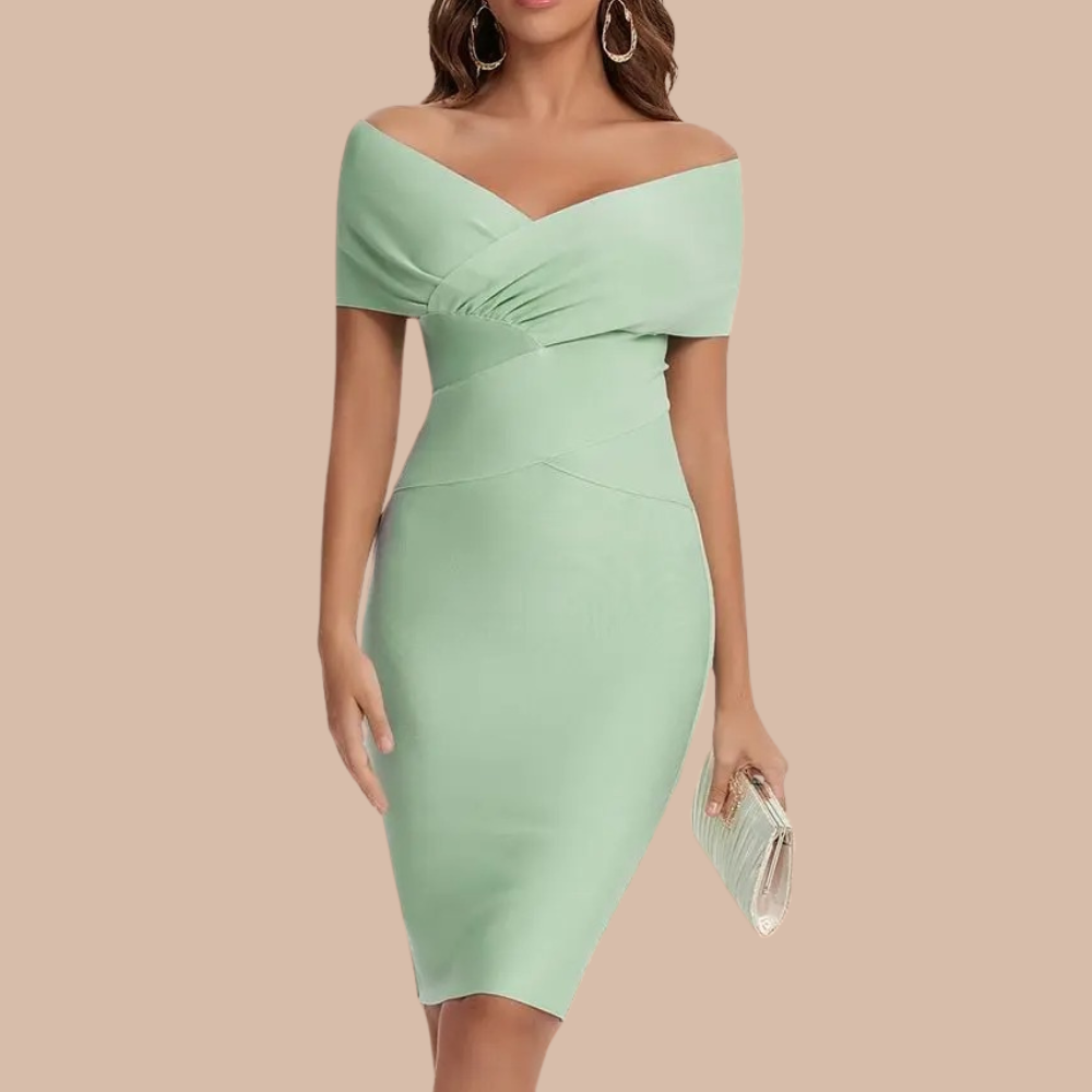 Robe de Cocktail Épaules Dégagées | Élégante en Polyester avec Décolleté en V