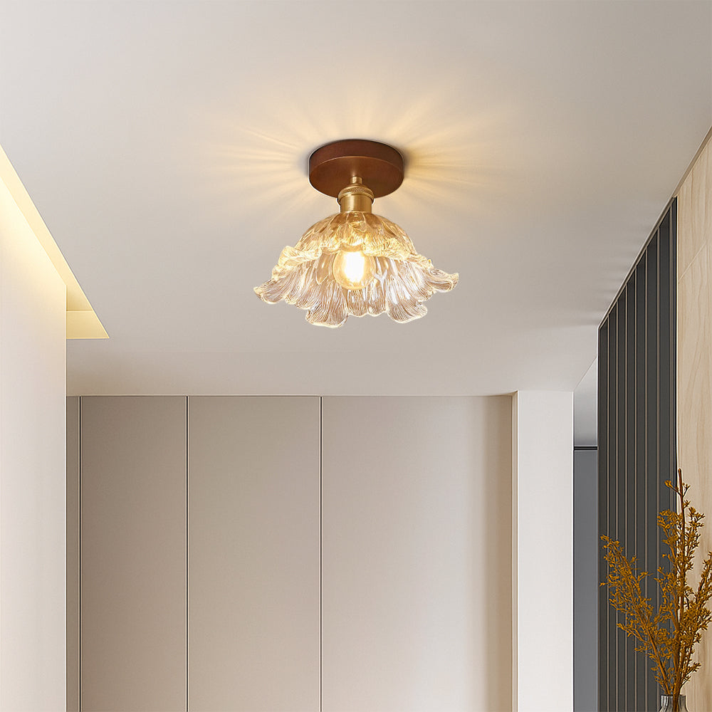Lampe de Plafond en Verre Floral | Élégance Naturelle et Chaleur Accueillante