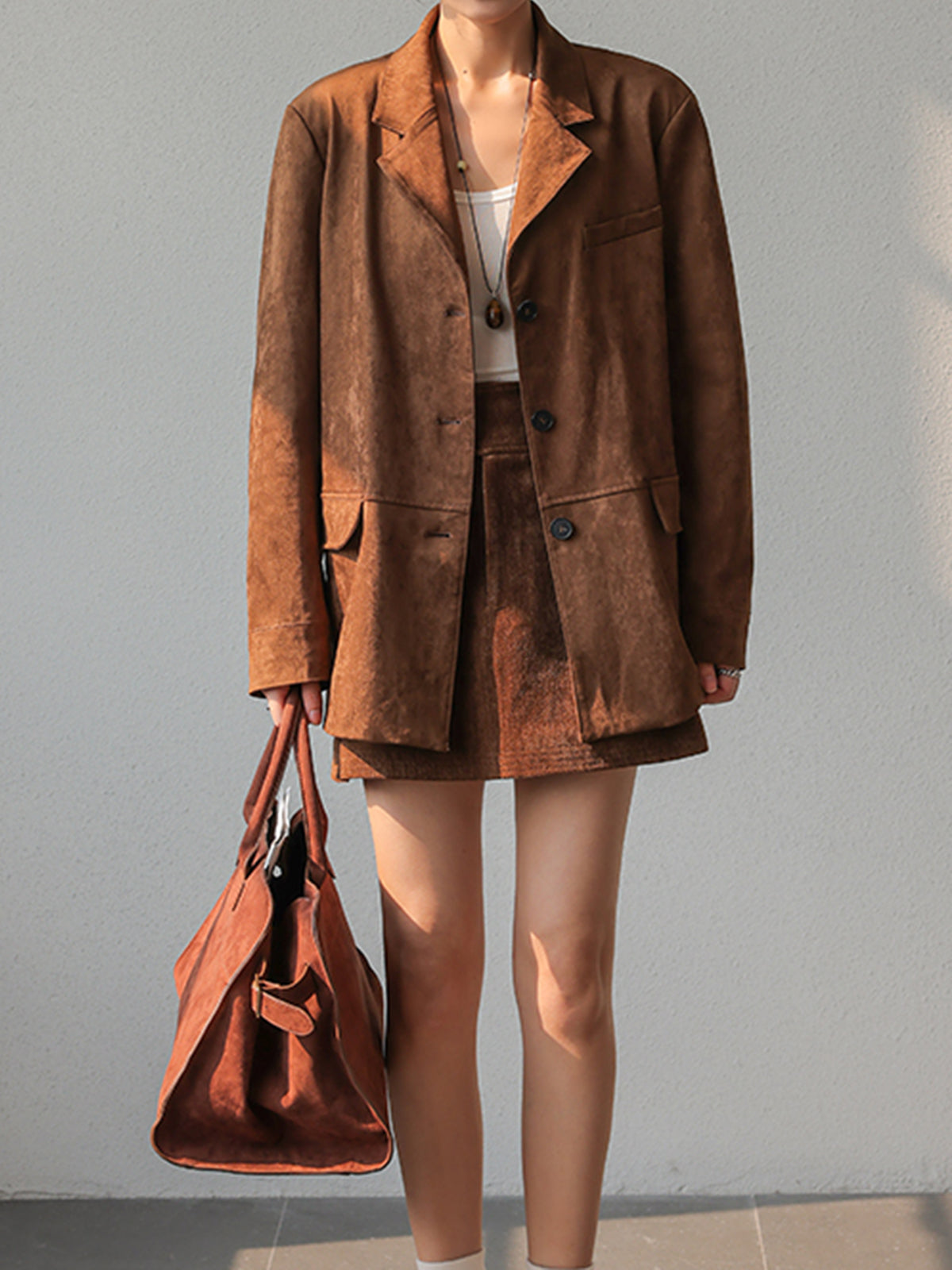 Blazer Vintage en Suède | Élégance Classique avec Manches Longues
