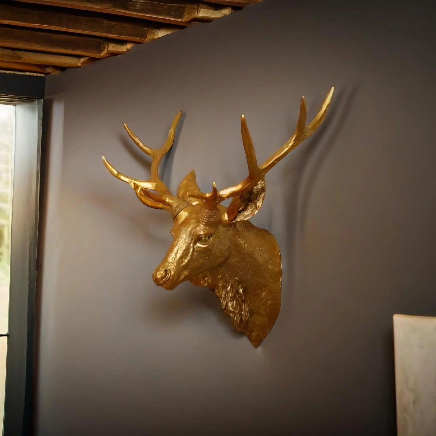 Décor Mural Tête de Cerf Faux | Art en Résine Fait Main Élégant