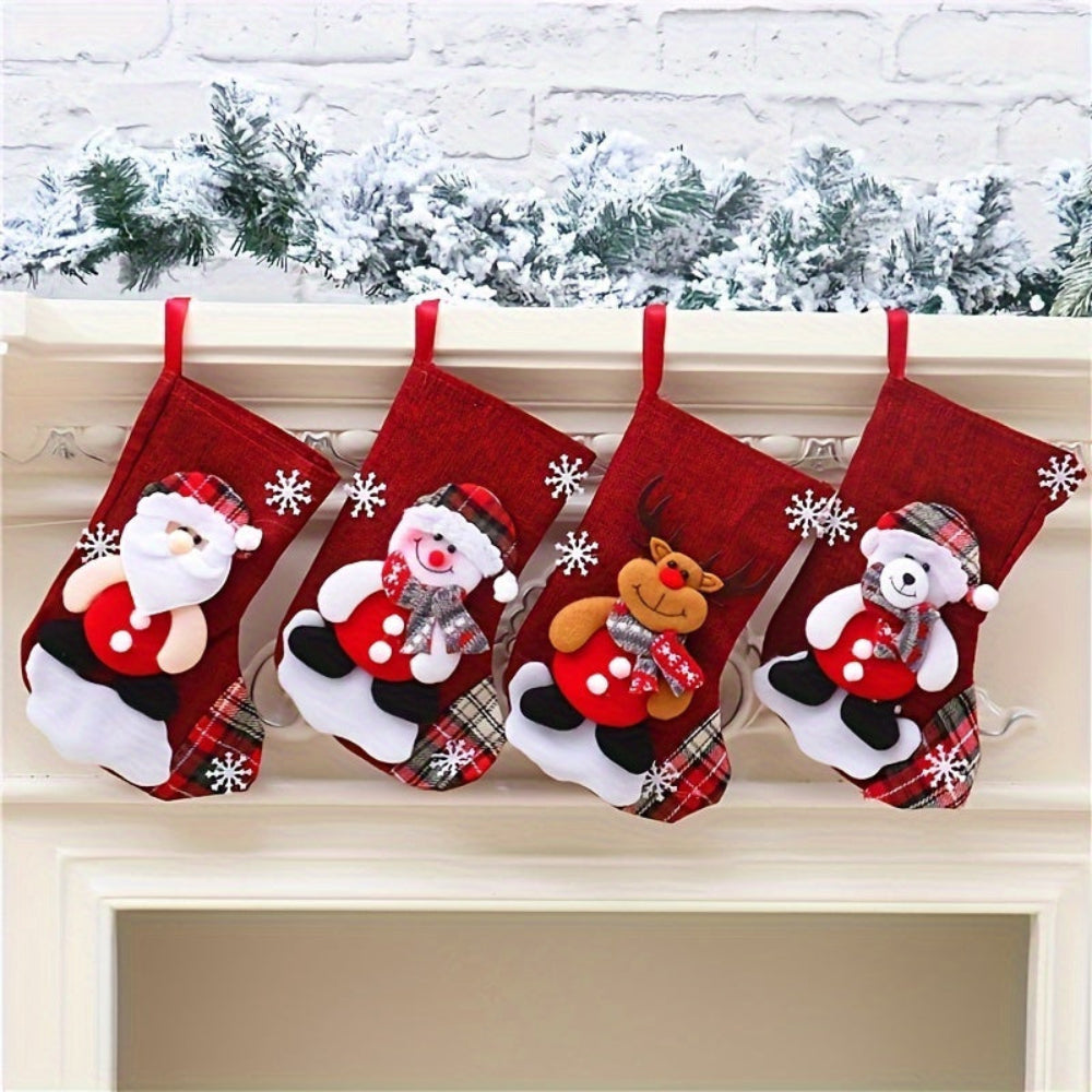 Chaussettes de Noël Décoratives | Ensemble Festif avec Père Noël et Renne