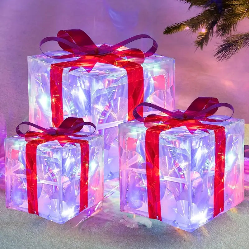Boîtes Cadeaux LED pour Noël | Ensemble de 3 Tailles avec Éclairage chaleureux