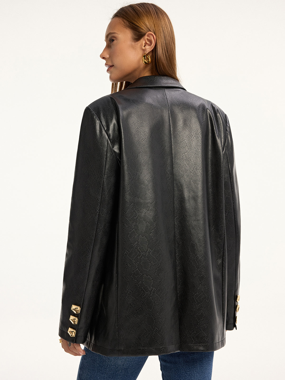 Blazer en Cuir Synthétique Imprimé Serpent | Manches Longues et Style Chic