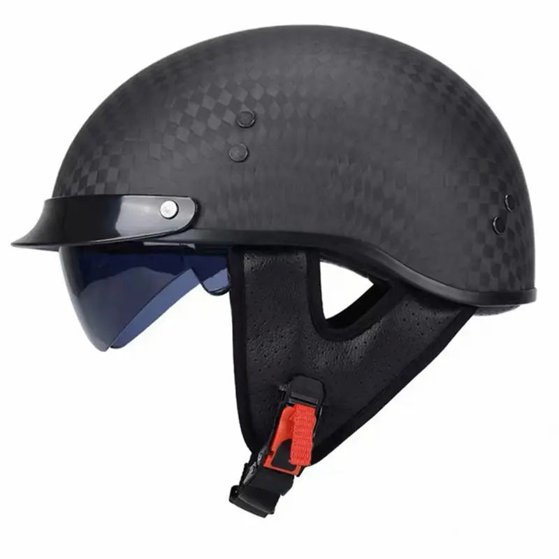 Casque Demi-Face en Fibre de Carbone | Style Rétro et Protection Sécurisée
