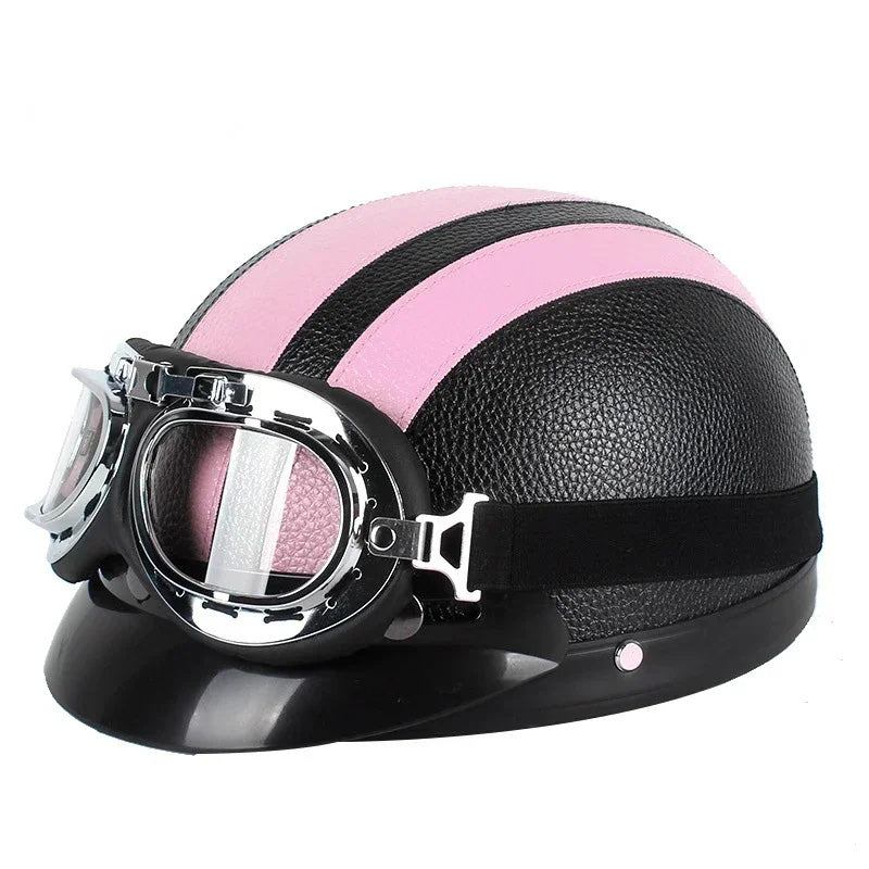 Casque de Moto Rétro Demi | Finition Brillante et Look Vintage