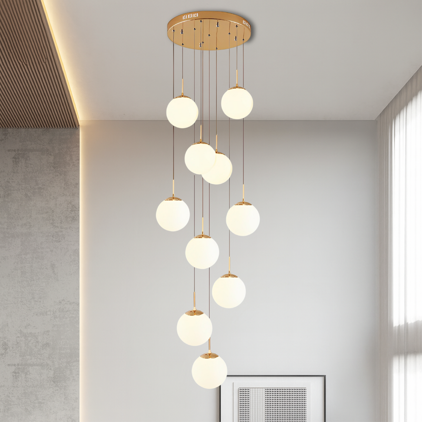 Lustre d'Escalier Scandinave | Élégance Contemporaine et Lumière Douce