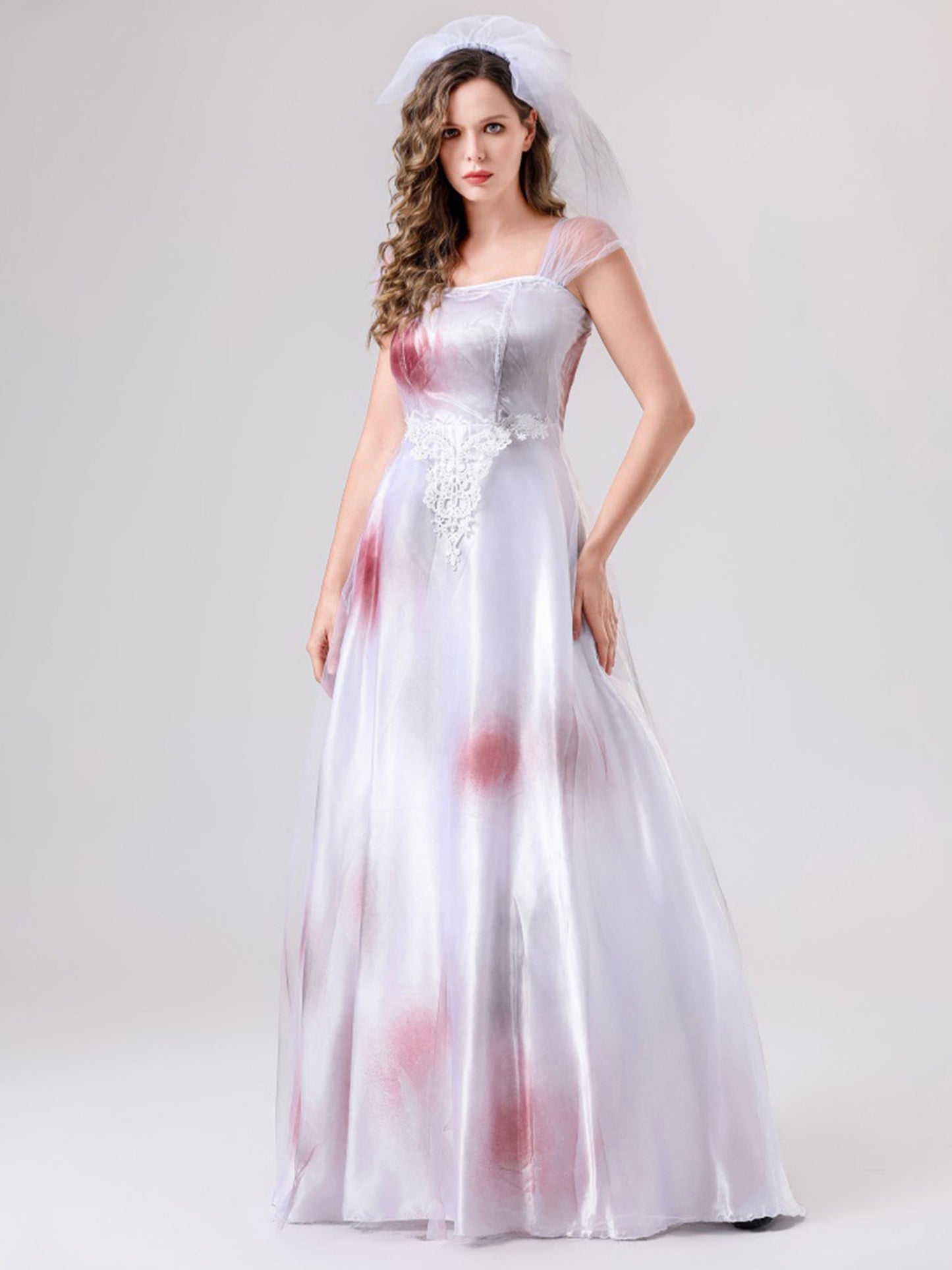 Robe de Mariée Cadavérique Halloween | Design Effrayant et Silhouette Maxi