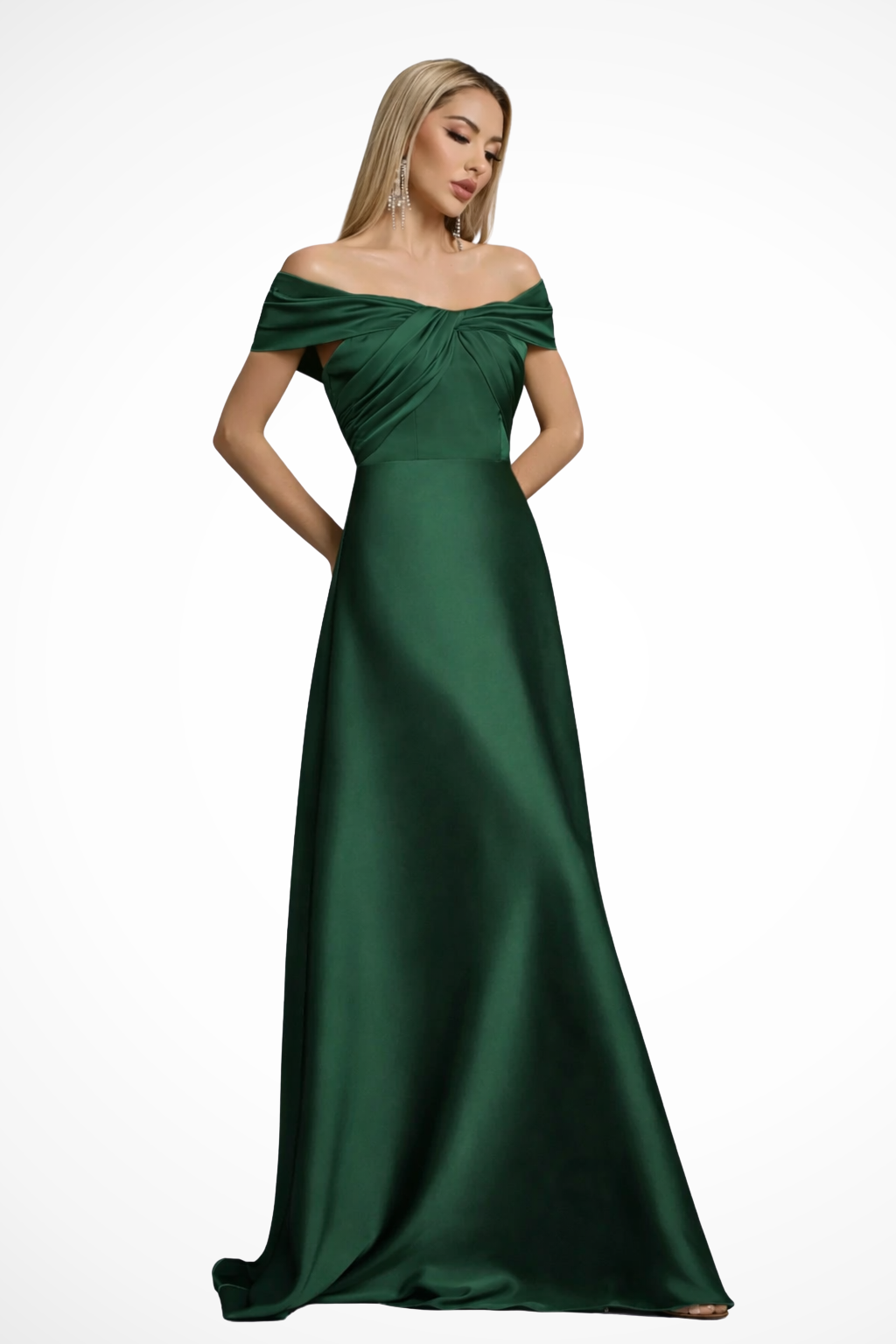 Robe Satinée Longue Élégante | Épaules Dégagées et Nœud