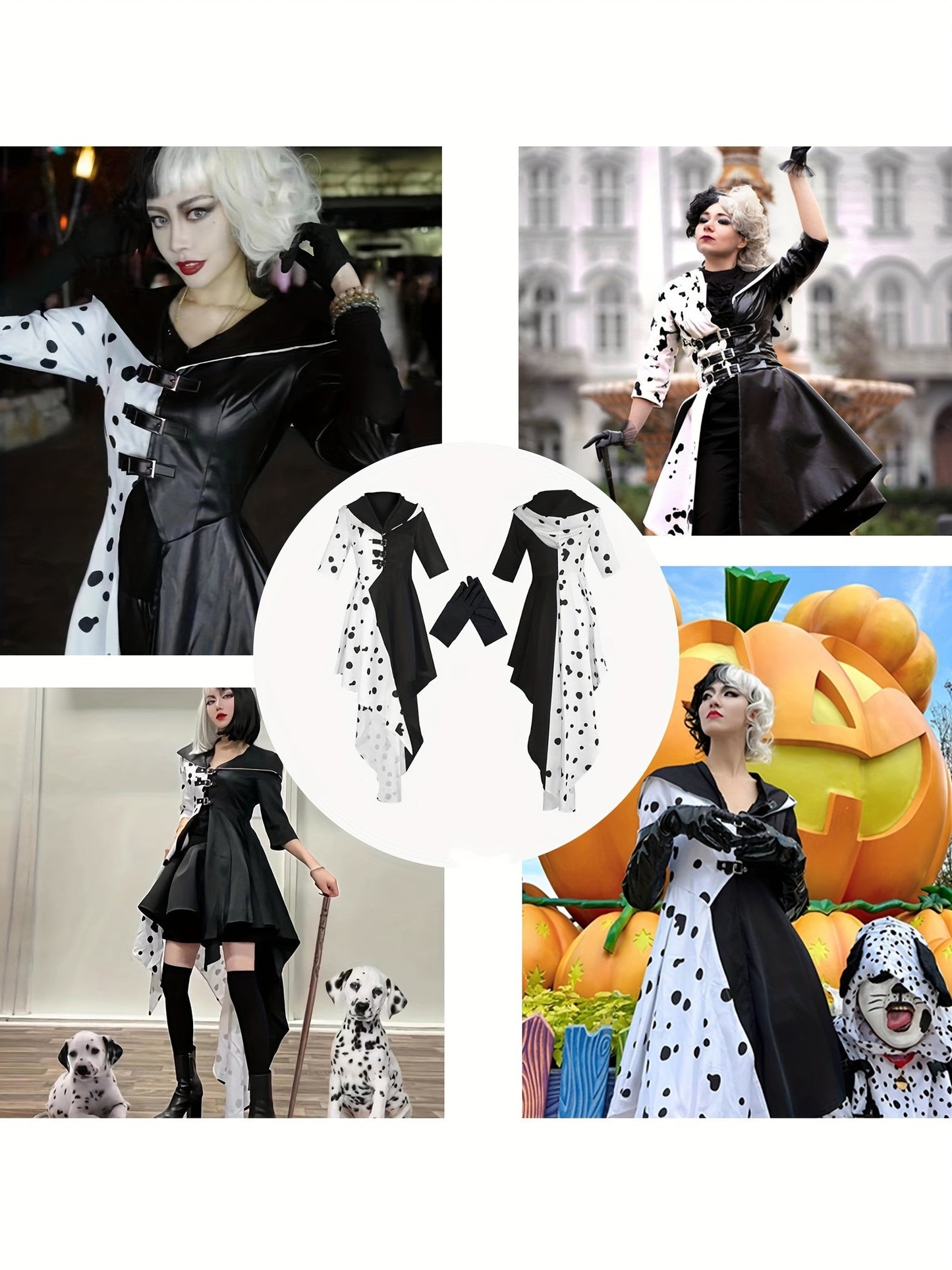 Robe de Costume Halloween Dalmatien | Design Asymétrique à Capuche et Confort
