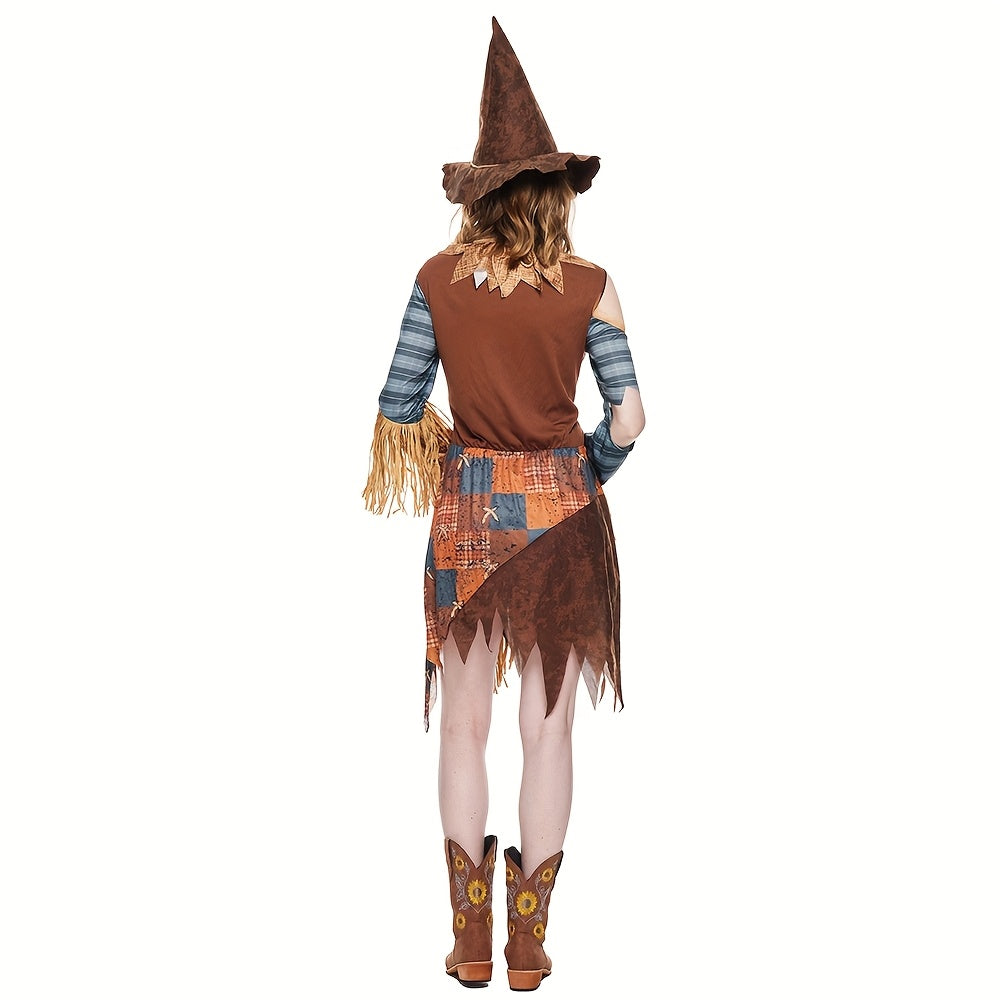 Robe de Scarecrow Halloween pour Femmes | Costume à Épaules Dégagées et Confortable