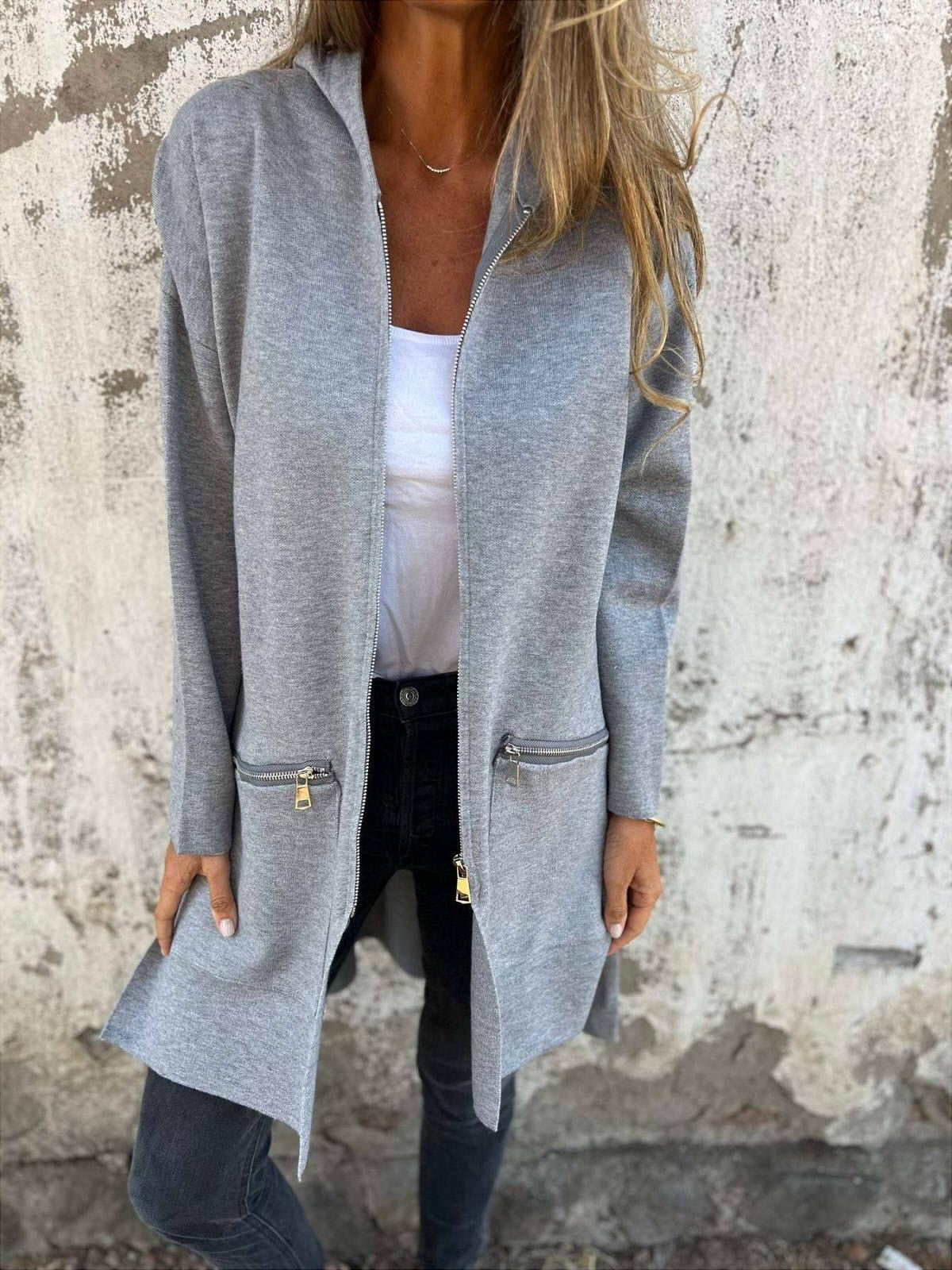 Veste à Capuche Oversize pour Femmes | Manteau Long avec Poches Zippées