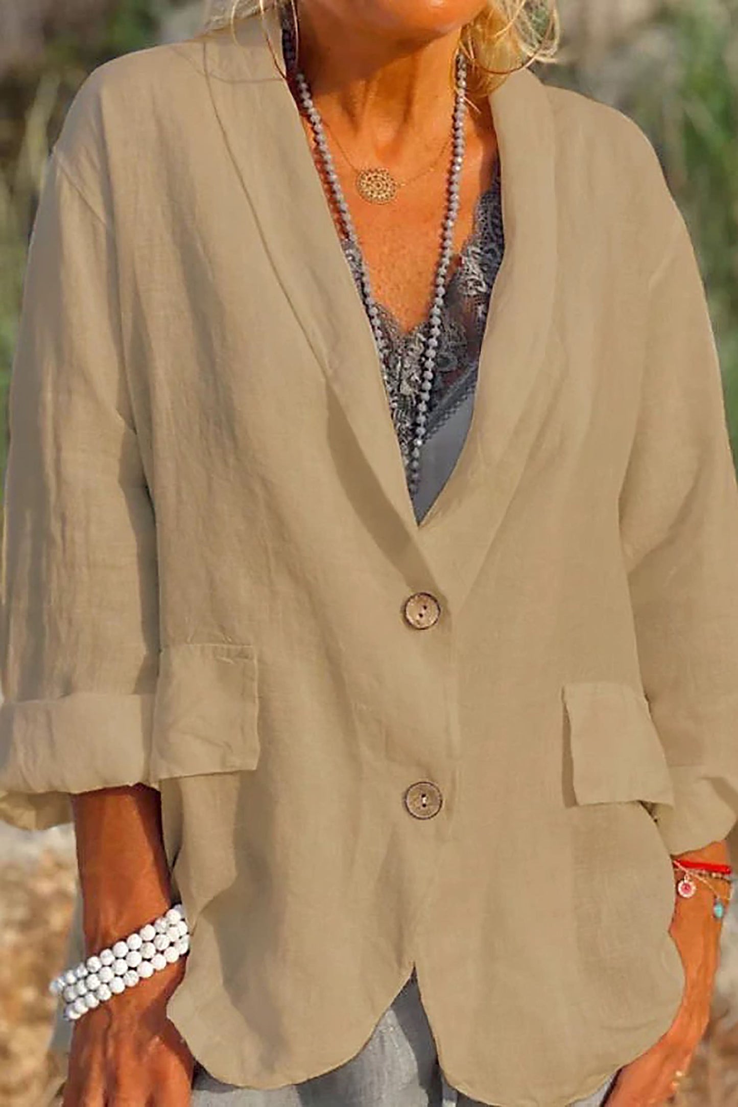 Veste en Lin Femme Décontractée | Col en V et Manches 3/4