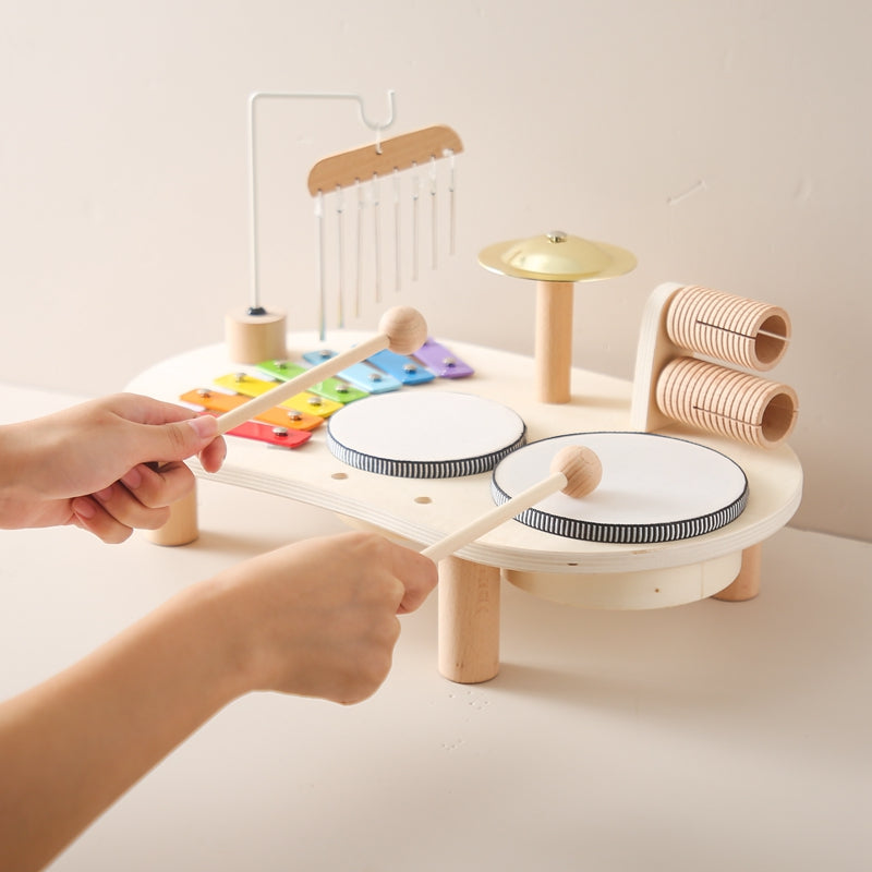 Table de Musique en Bois pour Enfants | Instrument Éducatif avec Tambours et Xylophone
