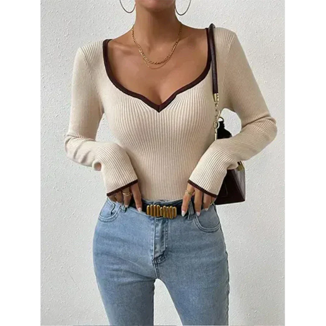 T-shirt à Manches Longues Femme | Décolleté en V Flatteur et Confort Élégant