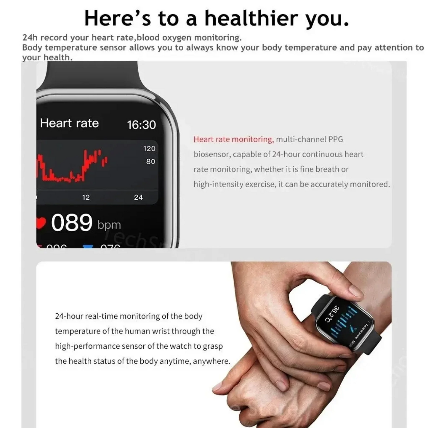Montre Connectée Étanche IP68 | Écran AMOLED 1,9" et Suivi de Santé
