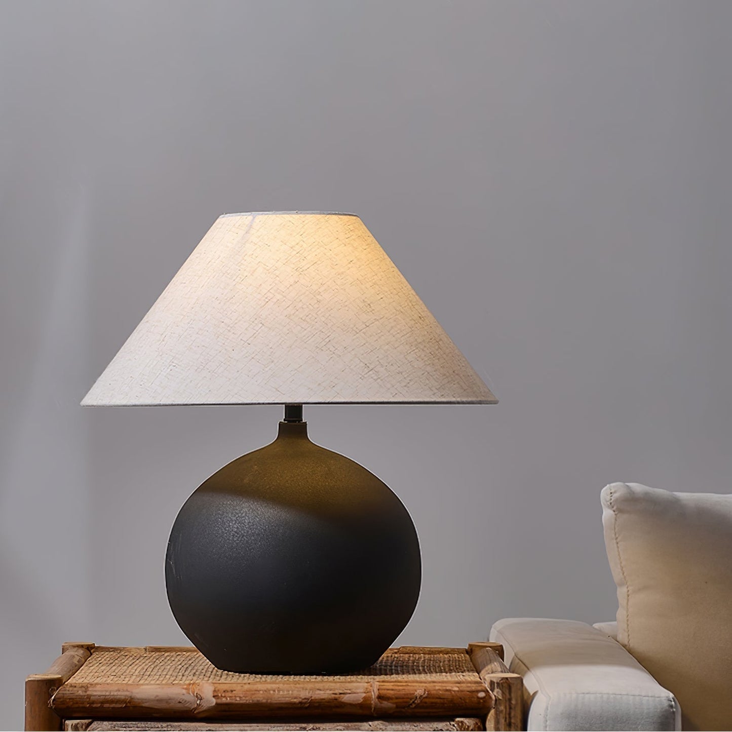 Lampe Rechargeable en Céramique | Design Intemporel avec Abat-jour en Lin