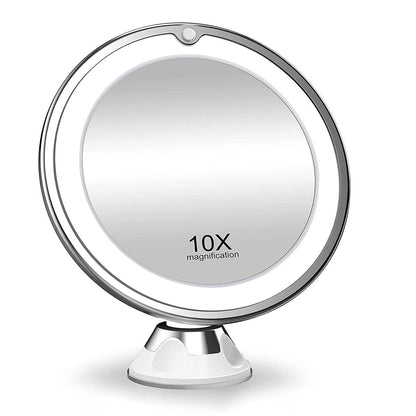 Miroir de Maquillage LED Agrandissement 10x | Rotation 360° et Éclairage Naturel