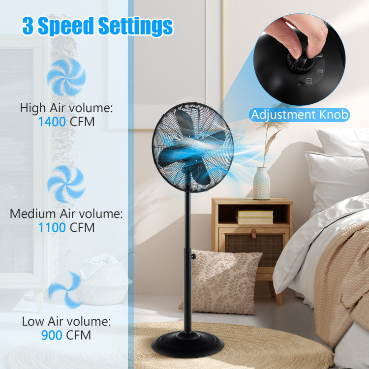 Ventilateur sur Pied Oscillant 16 Pouces | Hauteur Réglable et 3 Vitesses