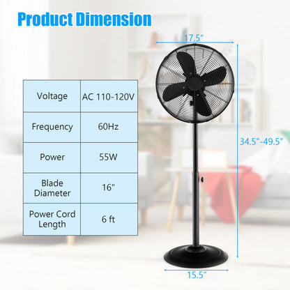 Ventilateur sur Pied Oscillant 16 Pouces | Hauteur Réglable et 3 Vitesses