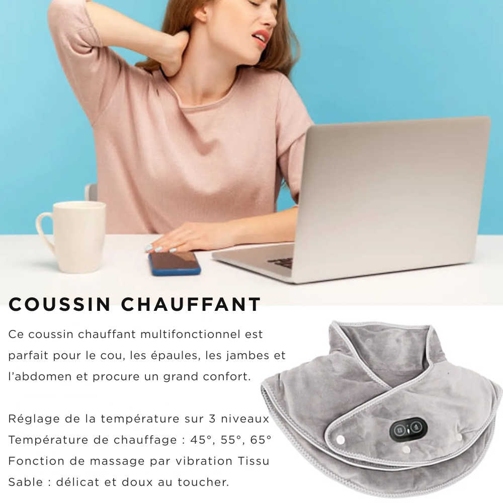 Coussin chauffant USB en velours - 3 températures, douce vibration