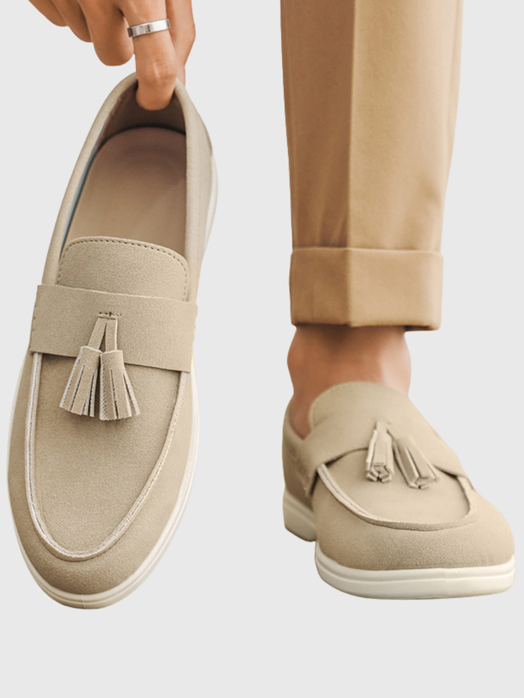 HELVIA - Mocassins homme en daim à pampilles chaussures plates à enfiler