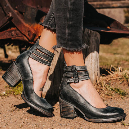 Pompes à Talons Épais Vintage | Élégance et Confort au Quotidien