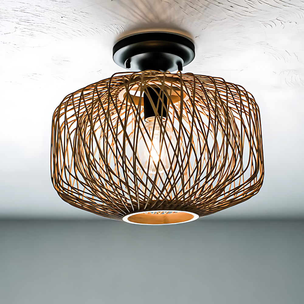 Lampe Plafonnier en Rotin | Style Boho Chic et Élégant