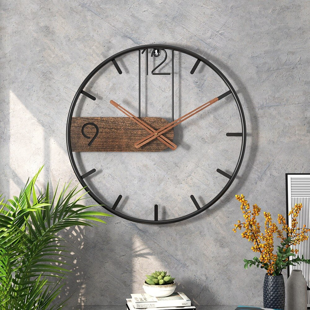 Horloge Murale en Acier et Noyer | Élégance Industrielle et Charme Intemporel