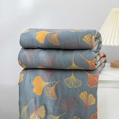 Linge de Lit en Coton Doux | Motif de Feuilles Élégant et Réversible