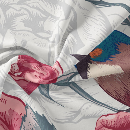 Linge de Lit Floral avec Oiseaux | Douceur et Élégance Naturelle