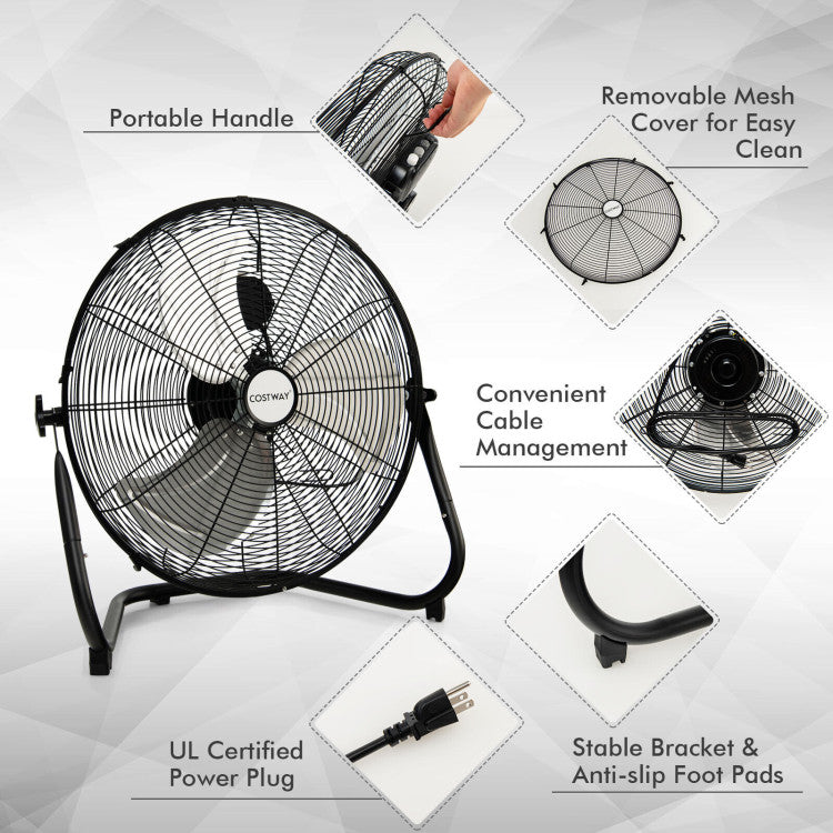 Ventilateur de Sol Haute Vitesse 20 Pouces | Design Métallique Durable avec 3 Vitesses