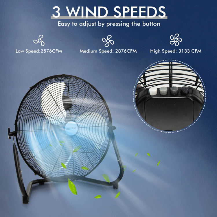 Ventilateur de Sol Haute Vitesse 20 Pouces | Design Métallique Durable avec 3 Vitesses