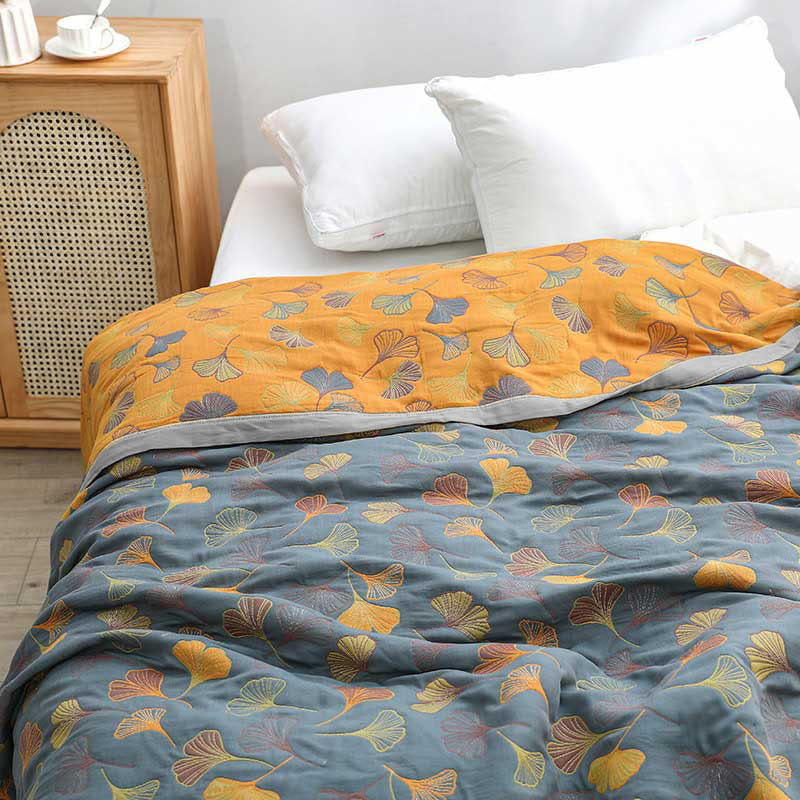 Linge de Lit en Coton Doux | Motif de Feuilles Élégant et Réversible