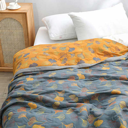 Linge de Lit en Coton Doux | Motif de Feuilles Élégant et Réversible