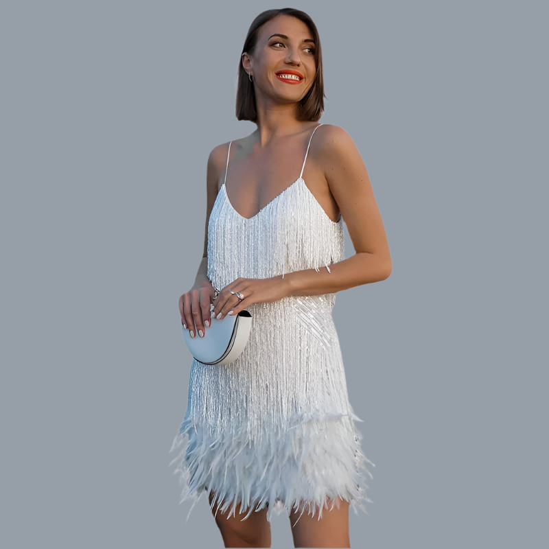 Robe à Paillettes et Plumes | Élégance et Glamour pour Soirées Spéciales