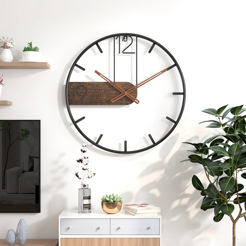 Horloge Murale en Acier et Noyer | Élégance Industrielle et Charme Intemporel