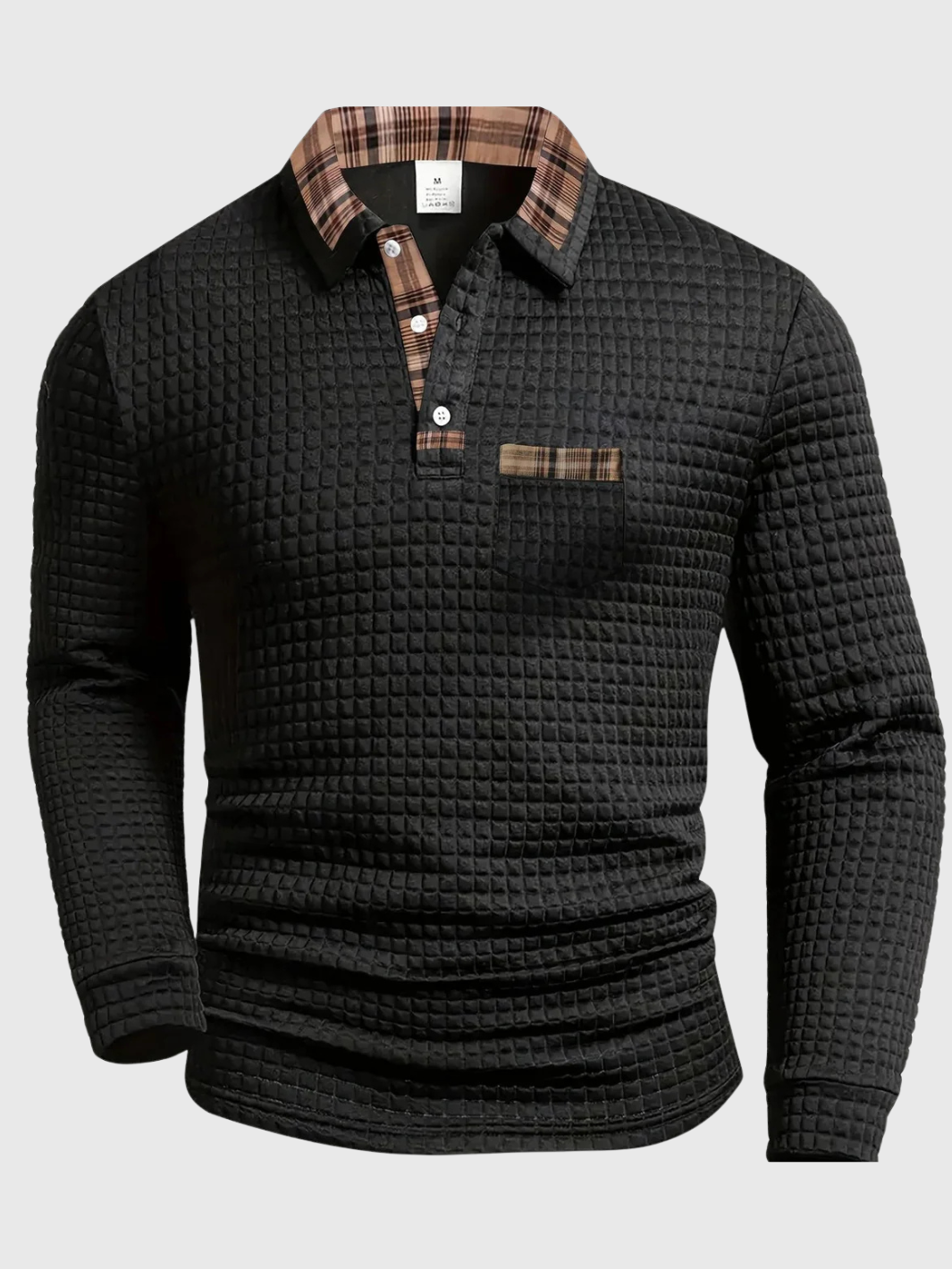 HELVIA | Polo Homme Manche Longue à Motif de Diamant Élégant