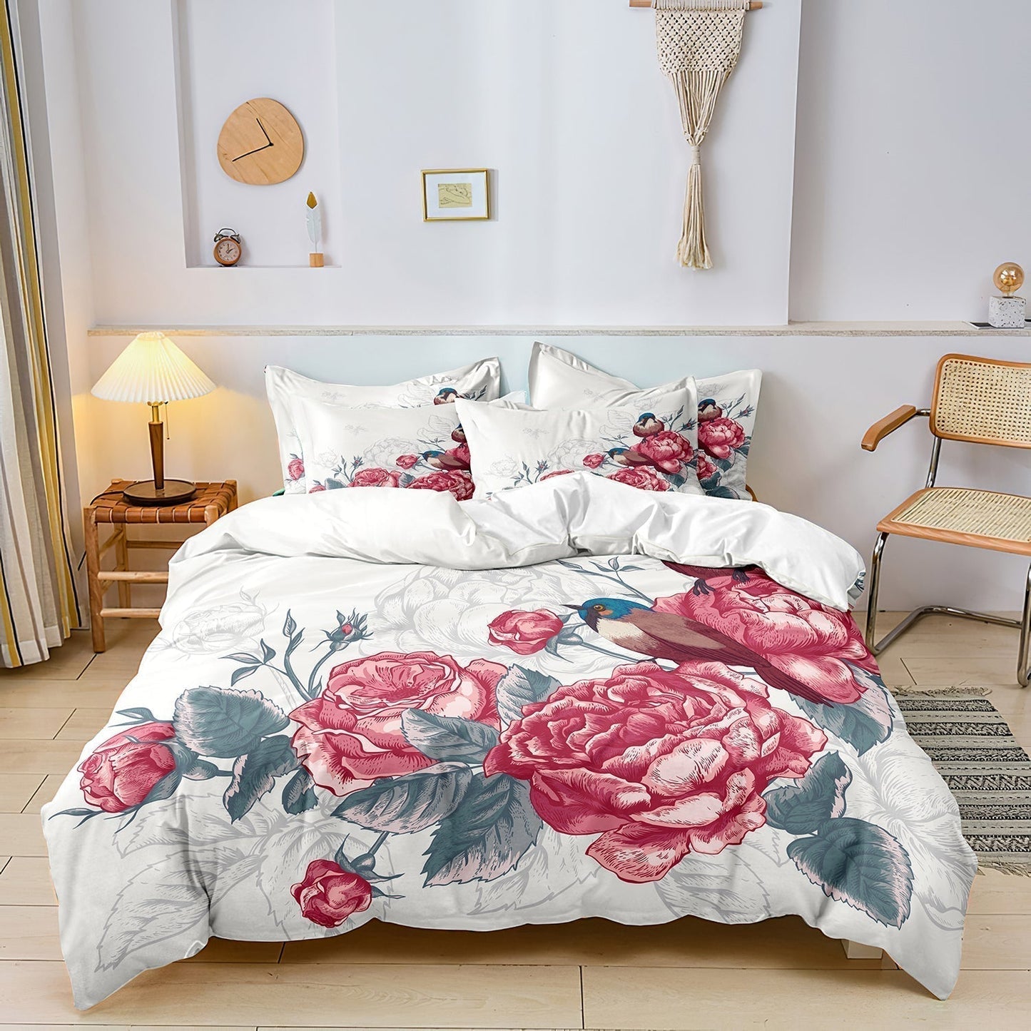 Linge de Lit Floral avec Oiseaux | Douceur et Élégance Naturelle