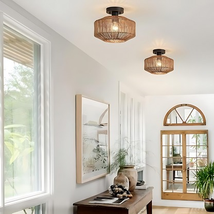 Lampe Plafonnier en Rotin | Style Boho Chic et Élégant