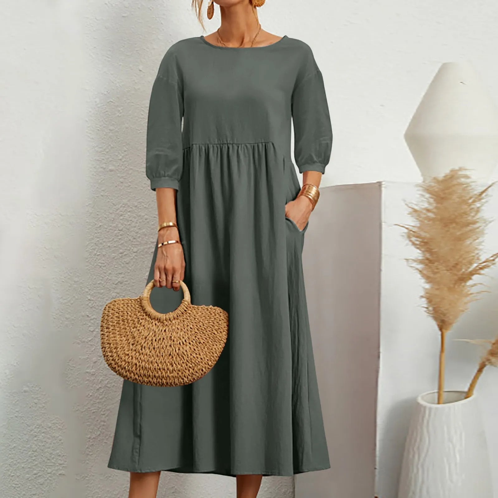 Robe Midi en A pour Femmes | Détails de Patchwork Élégants et Confortables