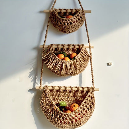 Panier Mural Tissé avec Crochets | Style Bohème et Rangement Pratique