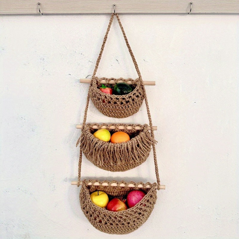Panier Mural Tissé avec Crochets | Style Bohème et Rangement Pratique