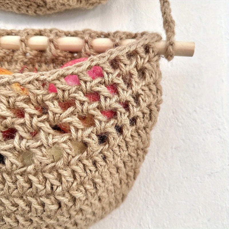 Panier Mural Tissé avec Crochets | Style Bohème et Rangement Pratique