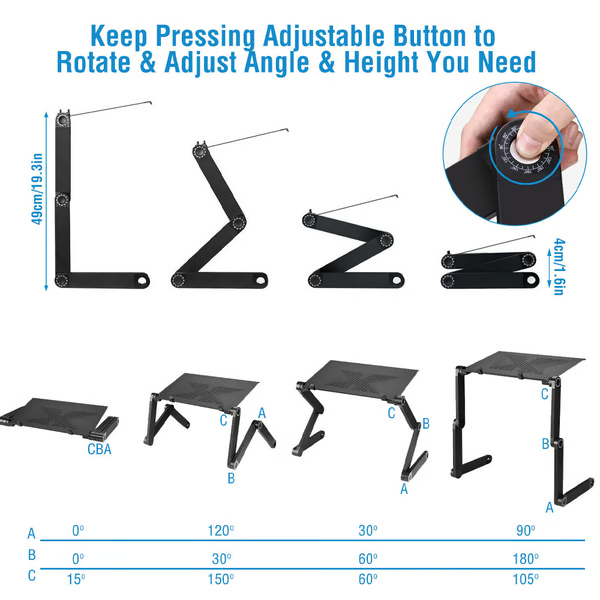 Support pour Ordinateur Portable Ergonomique | Rotation à 360° et Ajustabilité Optimale