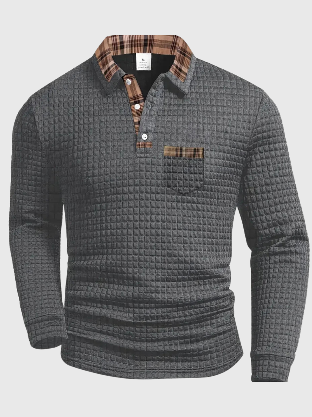 HELVIA | Polo Homme Manche Longue à Motif de Diamant Élégant