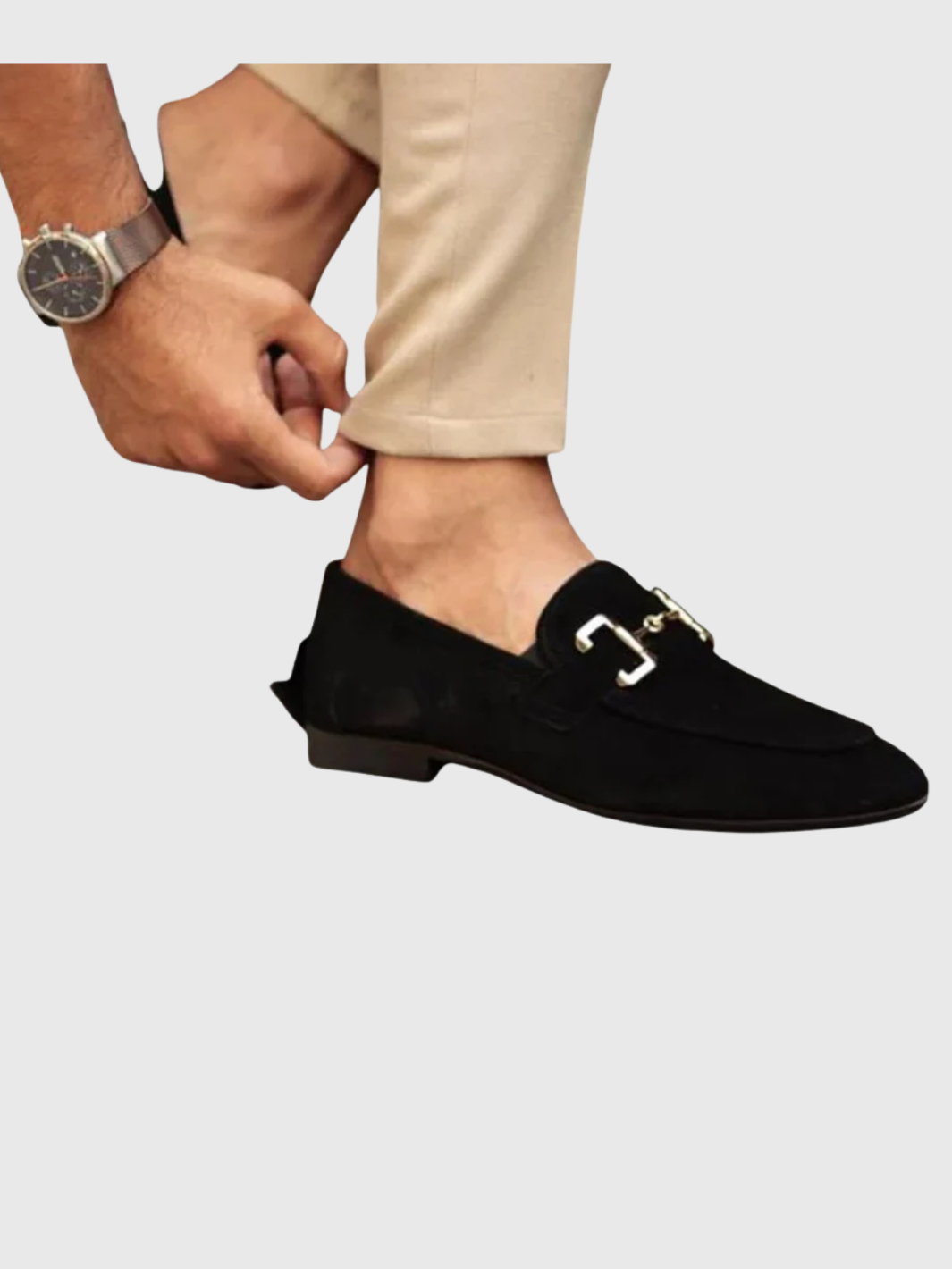 HELVIA - Mocassins homme en daim avec mors métallique chaussures à enfiler