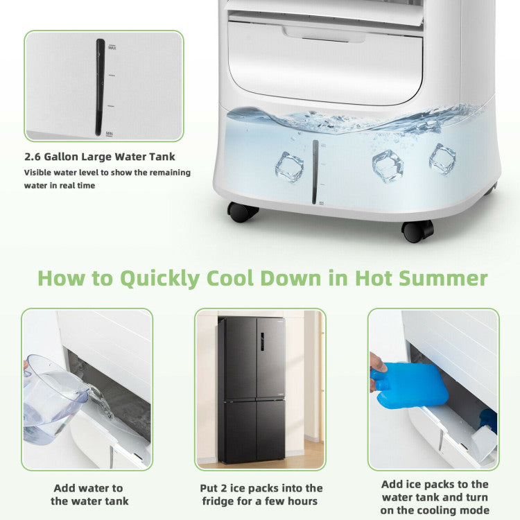 Refroidisseur d'Air Évaporatif Portable | 4-en-1 avec Minuteur et Modes Ajustables